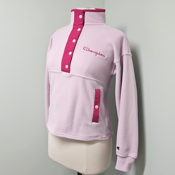 Champion Fleece Pullover Womens Pink with Snap Button Athleisure Gorpcore XS - Picture 1 of 6